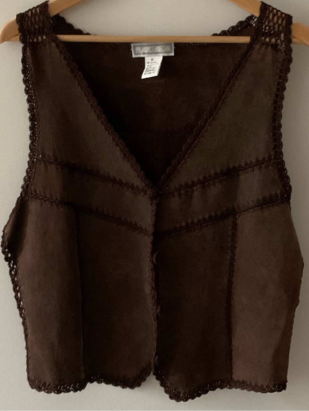 Vintage Chocolate VestLeather Suede Crochet Festival Rodeo Western Cowgirl